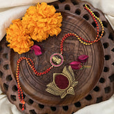 Vriksham Rakshabandhan Kundan Jadau Round Lakshmi Pendant Rakhi-Red -G18951